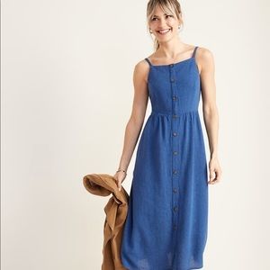 Old Navy Fitted Blue Linen Blend Dress